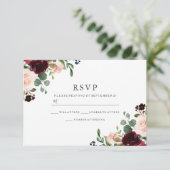 Herrliche Blume Blush & Burgund Hochzeit RSVP Karte (Stehend Vorderseite)