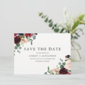 Herrliche Blume Blush & Burgund Hochzeit Save The Date (Stehend Vorderseite)