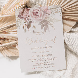 Herrliche Blush & Dusty Rose Hochzeit Rose Gold Folieneinladung