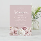 Herrliche Blush & Dusty Rose Quinceanera Einladung (Stehend Vorderseite)