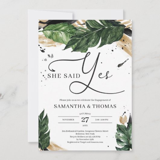 Herrliche bohische tropische Blätter Gold sagte si Einladung (Vorderseite)