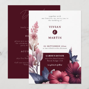 Herrliche Burgunder-Blüte auf einer Hochzeit Einladung
