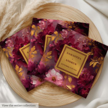 Herrliche Burgundy Gold Wedding Dinner Napkins Ros