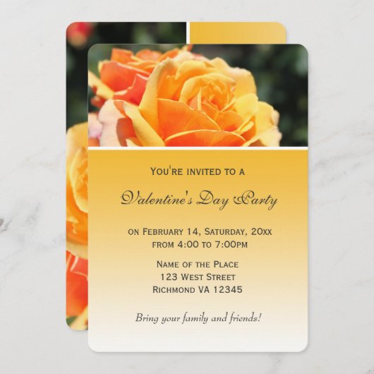 Herrliche Gelbrose Blume Valentinstag Party Einladung (Vorne/Hinten)