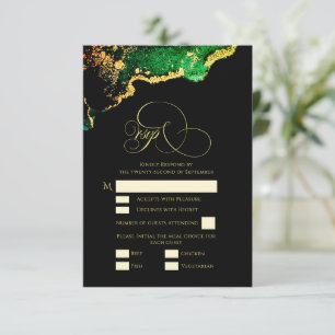 Herrliche Gold Bronze Green Gold Wedding RSVP Card