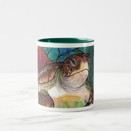 Herrliche Meeresschildkröte-Buntglas-Art-Kunst Zweifarbige Tasse (Mittel)