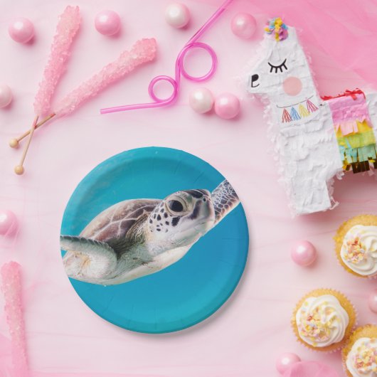 Herrliche Meeresschildkröte-Schwimmen im Ozean Pappteller (Party)