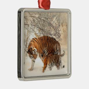 Herrliche Mutter & Baby Tiger Winter Wilderness Ornament Aus Metall