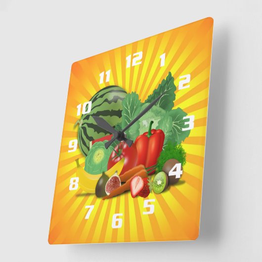 Herrliche Obst- und Gemüseküche Quadratische Wanduhr (Winkel)