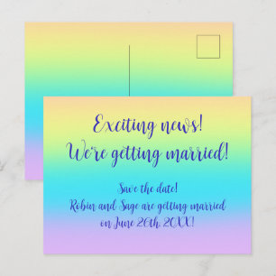 Herrliche Pastel-Regenbogen-Hochzeit Rett-The-Date Ankündigungspostkarte