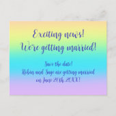 Herrliche Pastel-Regenbogen-Hochzeit Rett-The-Date Ankündigungspostkarte (Vorderseite)