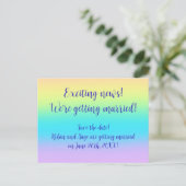 Herrliche Pastel-Regenbogen-Hochzeit Rett-The-Date Ankündigungspostkarte (Stehend Vorderseite)