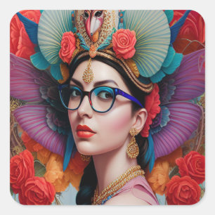 Herrliche Prinzessin mit Brille Quadratischer Aufkleber