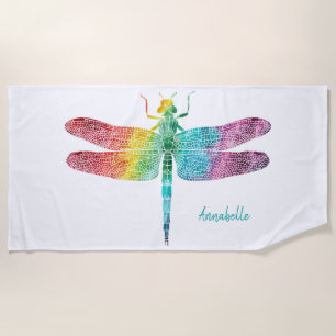 Herrliche Regenbogenwatercolor-Libelle Strandtuch