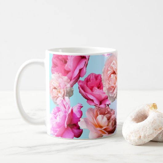 Herrliche romantische Rosen-blaue/rosa mit Kaffeetasse (Mit Donut)