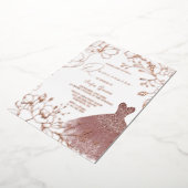 Herrliche Rose Gold Blätter Blush Dress Quinceaner Folieneinladung (Gedreht)