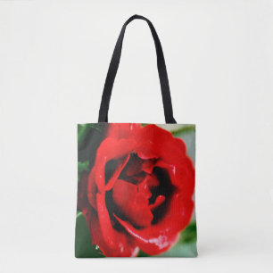 Herrliche rote Rose mit Morgentauben Tasche