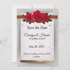 Herrliche Rote Rosen mit Goldakzenten Hochzeit Save The Date