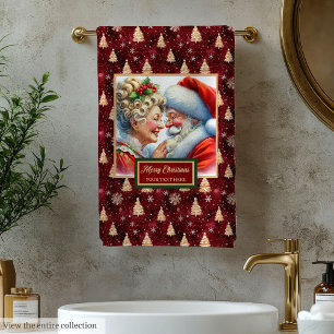 Herrliche Vintage Mr. and Mrs. Claus Bath Handtuch Badhandtuch Set