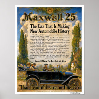 herrliche VOLLFARBE auto werbung MAXWELL c1925 Poster