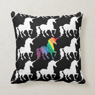 Herrlicher Einhorn-Regenbogen-schwarzes u. weißes Kissen