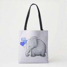 Herrlicher grauer Baby-Elefant mit blauen Ballonen