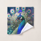 Herrlicher Pfau mit aquamarinem und goldenem Abstu Badhandtuch Set (Waschlappen)