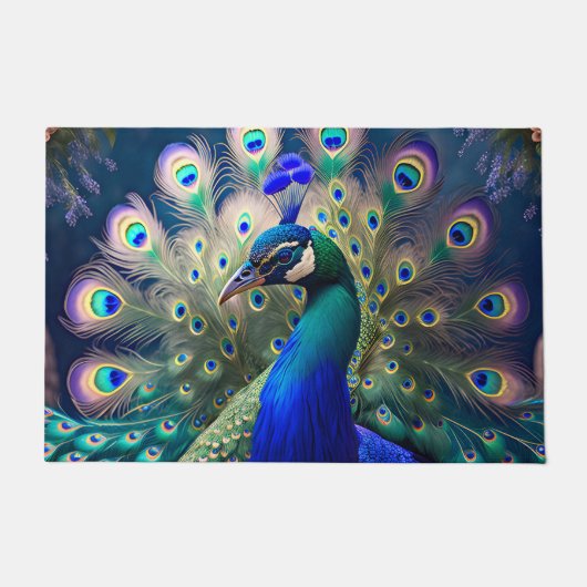 Herrlicher Pfau mit aquamarinem und goldenem Abstu Fußmatte (Vorderseite)