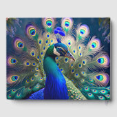 Herrlicher Pfau mit aquamarinem und goldenem Abstu Gästebuch (Rückseite)