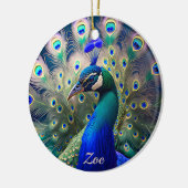 Herrlicher Pfau mit aquamarinem und goldenem Abstu Keramik Ornament (Links)