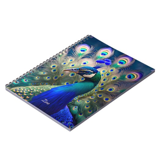 Herrlicher Pfau mit aquamarinem und goldenem Abstu Notizblock (Linke Seite)