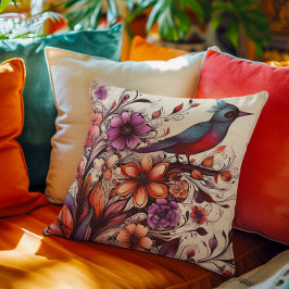 Herrlicher Roter Vogel und Blütensommer Kissen