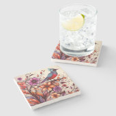 Herrlicher Roter Vogel und Blütensommer Steinuntersetzer (Seitenansicht)