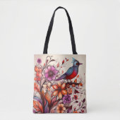 Herrlicher Roter Vogel und Blütensommer Tasche (Vorderseite)