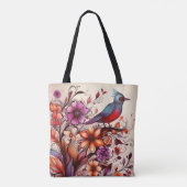 Herrlicher Roter Vogel und Blütensommer Tasche (Rückseite)