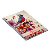 Herrlicher Roter Vogel und geblümter Name Sommer Notizblock (Rechte Seite)