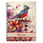 Herrlicher Roter Vogel und geblümter Name Sommer Notizblock (Vorderseite)
