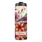 Herrlicher Roter Vogel und geblümter Name Sommer Thermosbecher (Vorderseite)