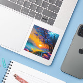 Herrlicher Sonnenaufgang über dem Teich Aufkleber (Laptop mit iPhone)