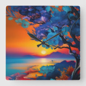 Herrlicher Sonnenaufgang über dem Teich Quadratische Wanduhr (Vorderseite)