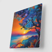 Herrlicher Sonnenaufgang über dem Teich Quadratische Wanduhr (Winkel)