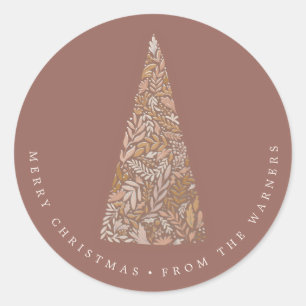 Herrlicher Spruce Tree Beige Weihnachten/Feiertag Runder Aufkleber