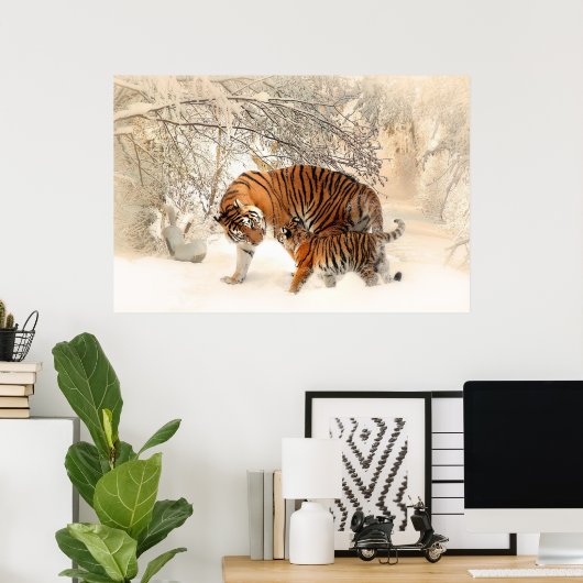 Herrlicher Tiger und Keule im Schnee Poster (Heimbüro)