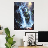 Herrlicher Wasserfall im Wald | Art der AI Poster (Heimbüro)