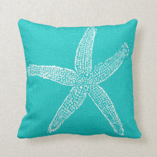 Herrliches Aqua mit weißem Starfish-Leinwand-Blic Kissen