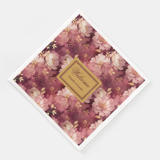 Herrliches Blush Burgundy Personalisiertes Abendes Serviette (Ecke)