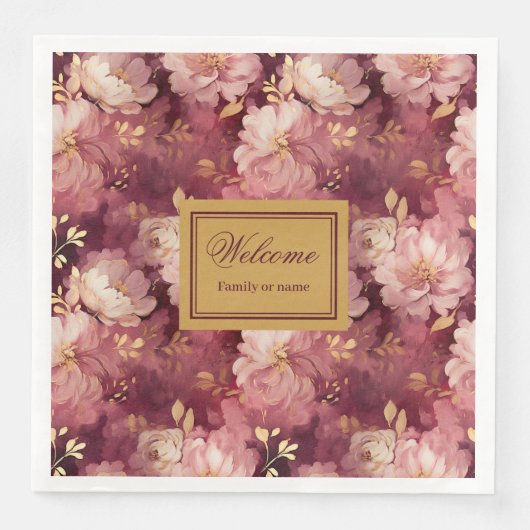 Herrliches Blush Burgundy Personalisiertes Abendes Serviette (Vorderseite)