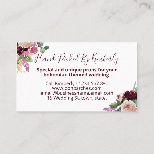 Herrliches Bohemisches Boho Themed Wedding Prop Mi Visitenkarte (Rückseite)