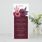 Herrliches Burgund & Blush Pink Magnolia Abendesse Menükarte (Stehend Vorderseite)