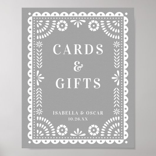 Herrliches Gray Papel Picado Hochzeitszeichen Poster (Vorne)